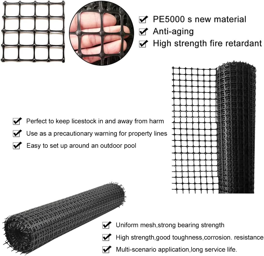 Plastic Garden Fence Animal Barrier,3.28 x 66 FT Heavy Duty Hard Plastic Mesh Fencing,Reusable Safety Temporary Fence Roll with Zip Ties,Snow Fence for Pool Deer Rabbit Chicken Dog Poultry-Black